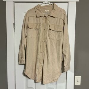 Women’s tan Shacket.